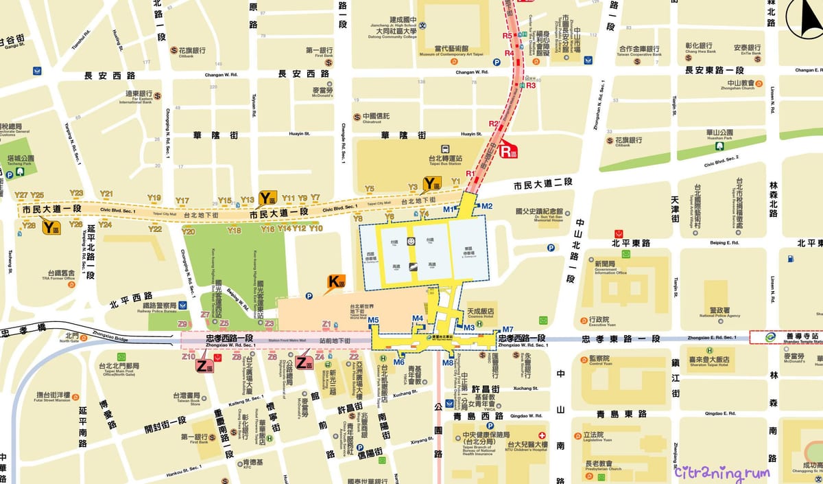 térkép Taipei földalatti bevásárlóközpont