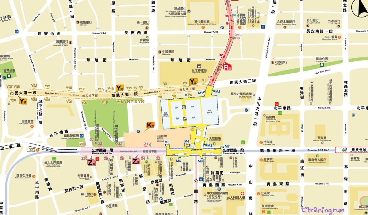 térkép Taipei földalatti bevásárlóközpont